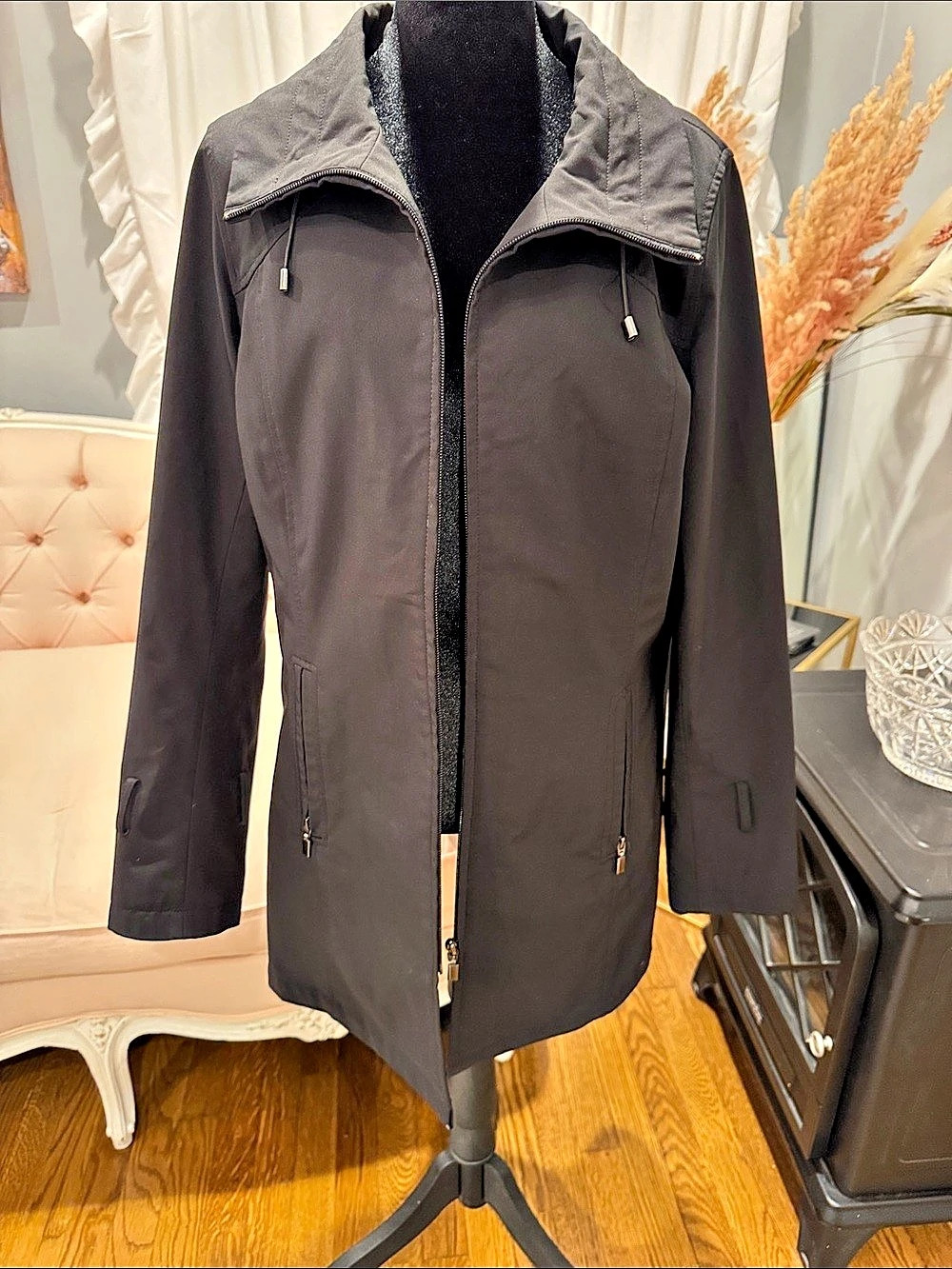 Kristen Blake Women's Black Trench Coat Size Large Like New